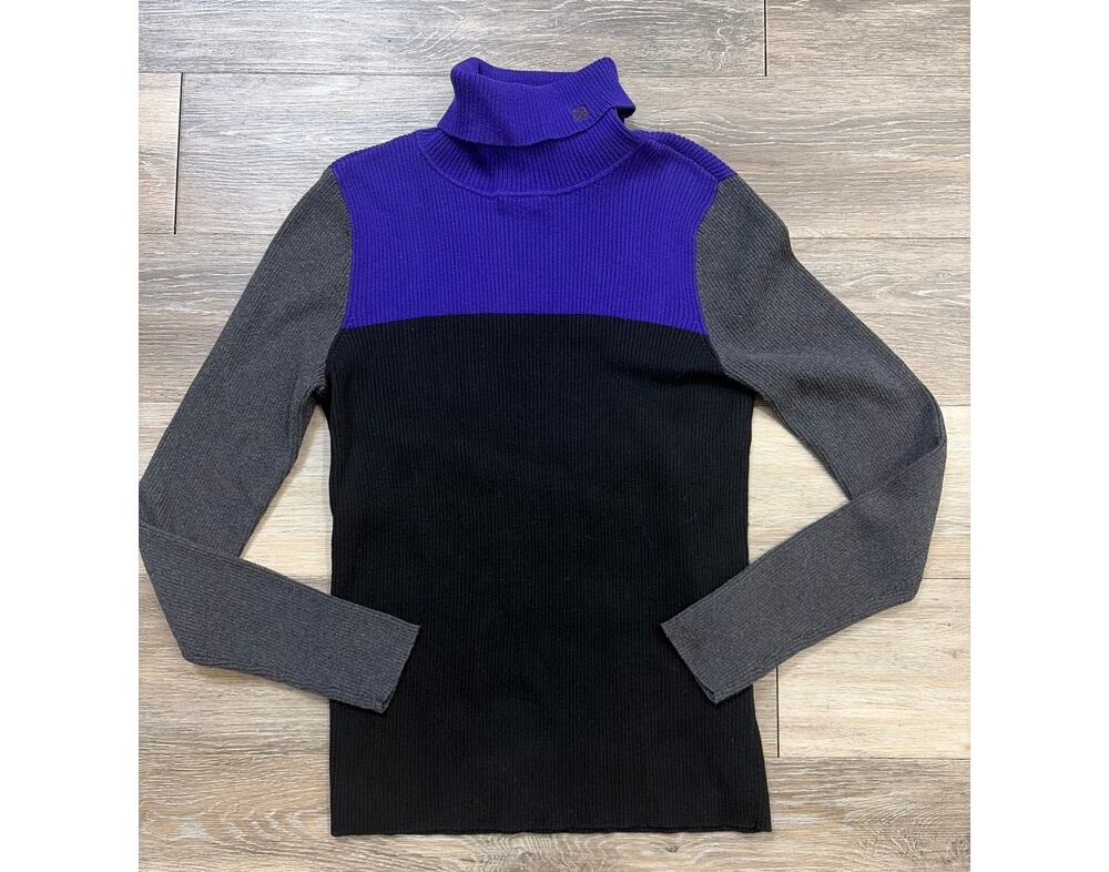 Lauren Ralph Lauren Colorblock Turtleneck Sweater Large Ribbed Knit
